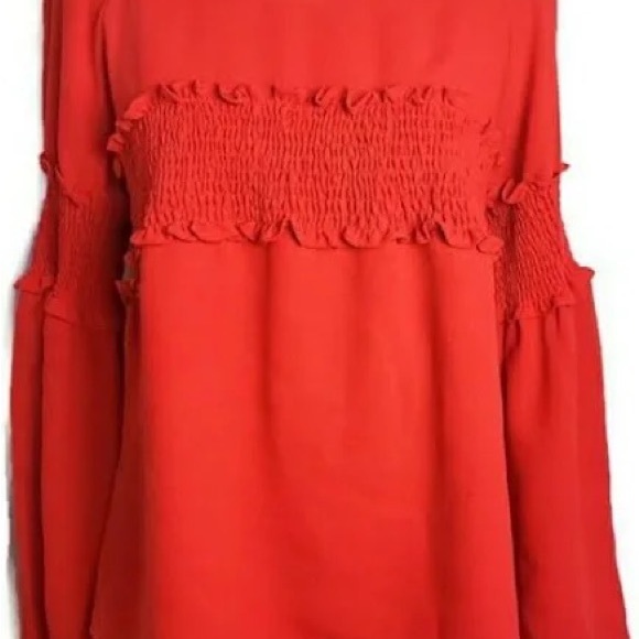 Amaryllis Apparel ruffled blouse Long Bell Sleeves solid Red Size Small - Picture 13 of 15